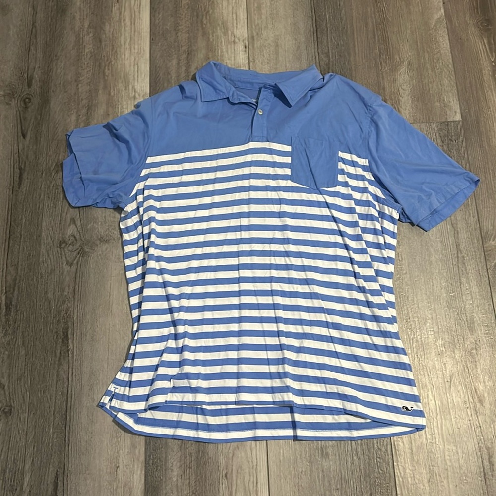 Vineyard Vines Blue and White Striped Polo Shirt